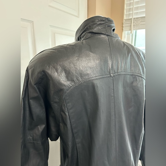 Pelle Black Leather Long Coat Vintage - Picture 8 of 12